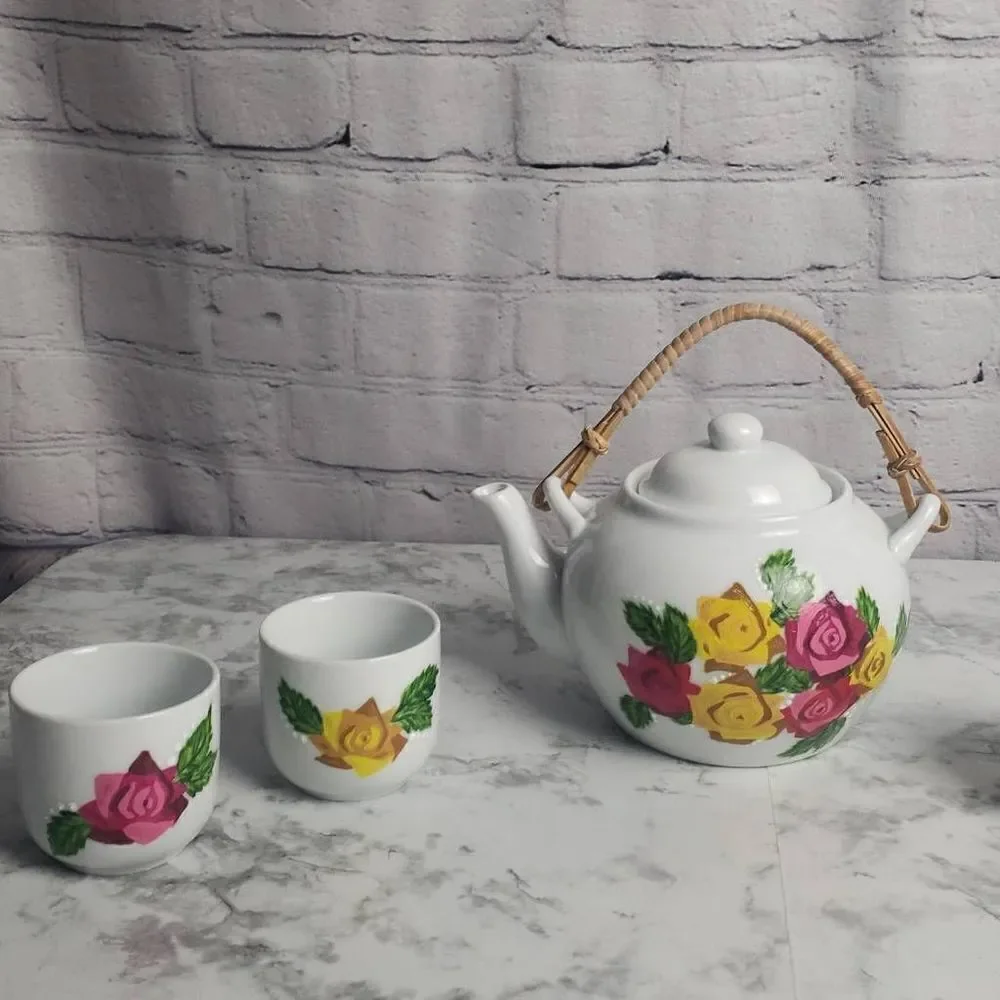 Pink and Yellow Floral Tea‎ Set by Pier One Imports